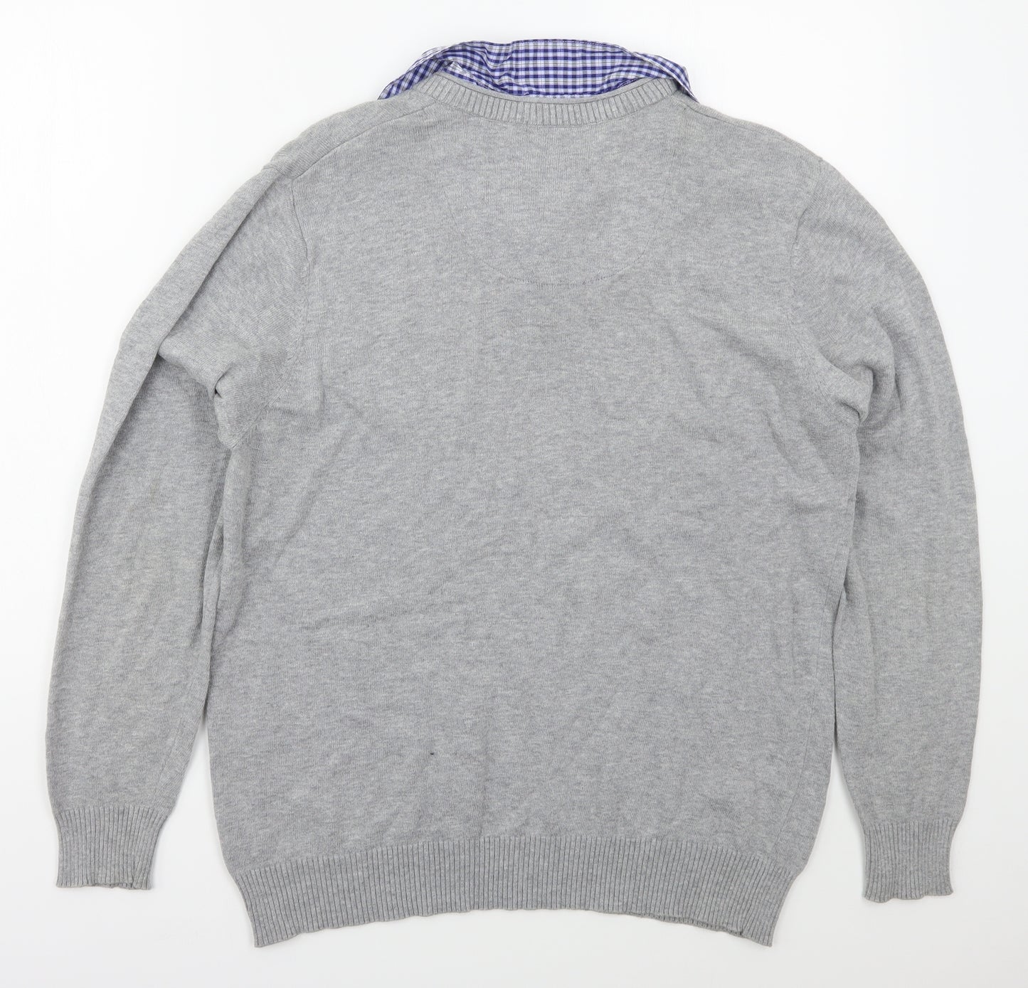 George Mens Grey Collared  Cotton Pullover Jumper Size M