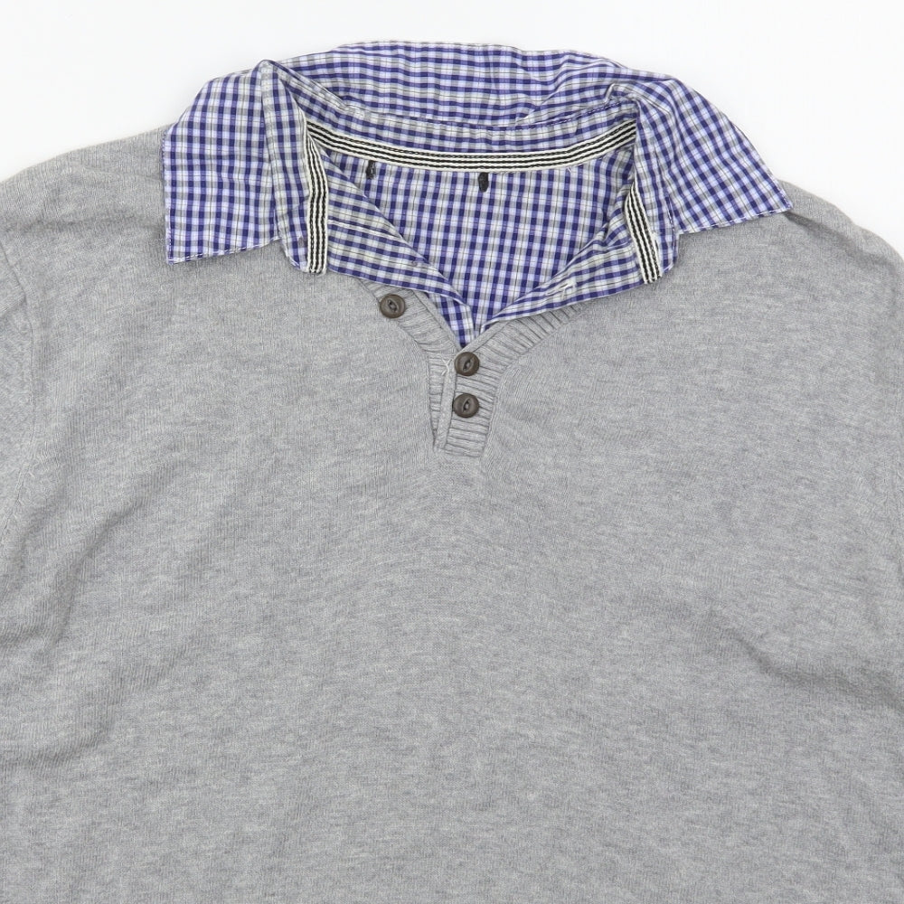 George Mens Grey Collared  Cotton Pullover Jumper Size M