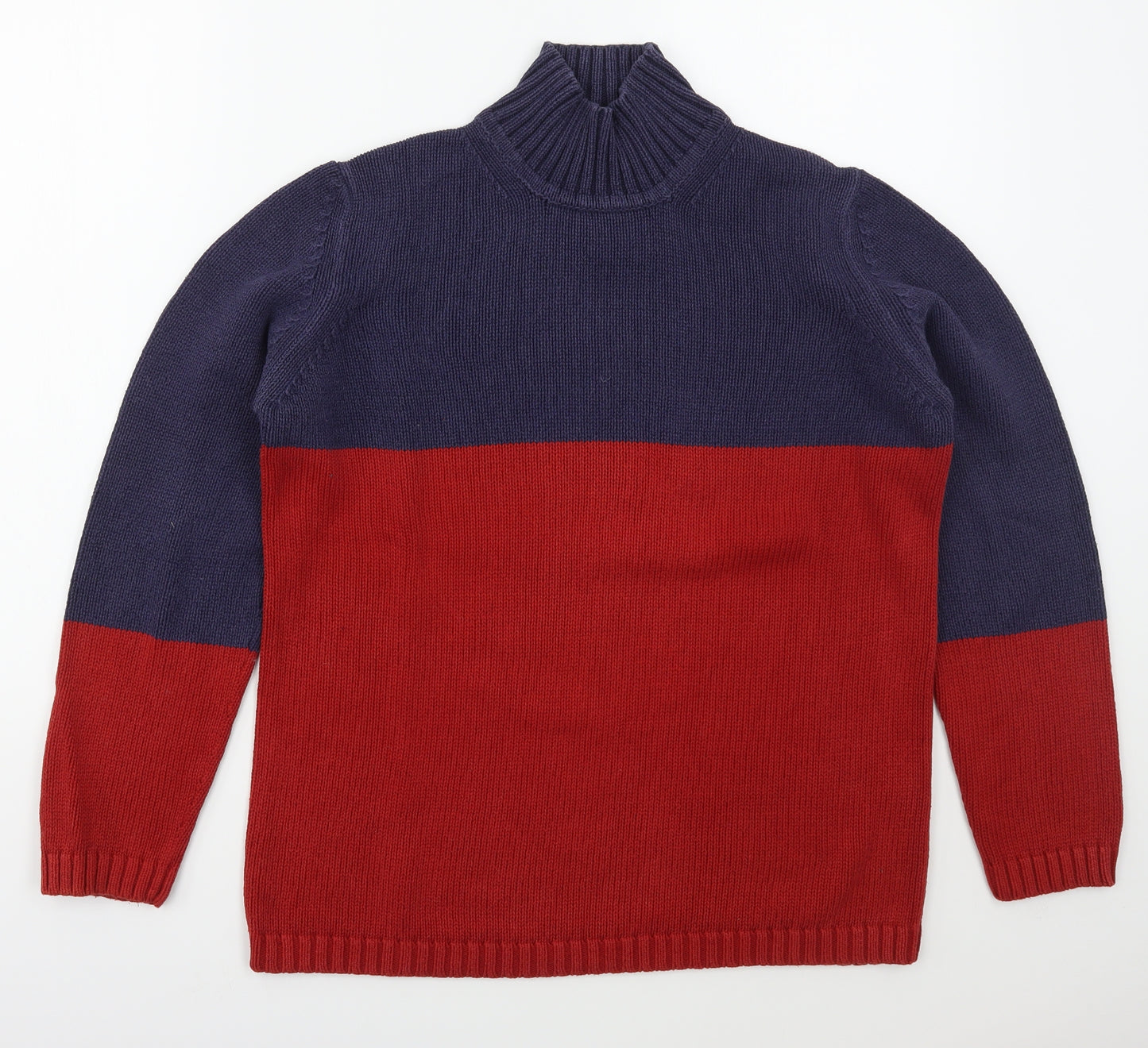 Marks and Spencer Womens Red High Neck  Cotton Pullover Jumper Size 14   - Blue