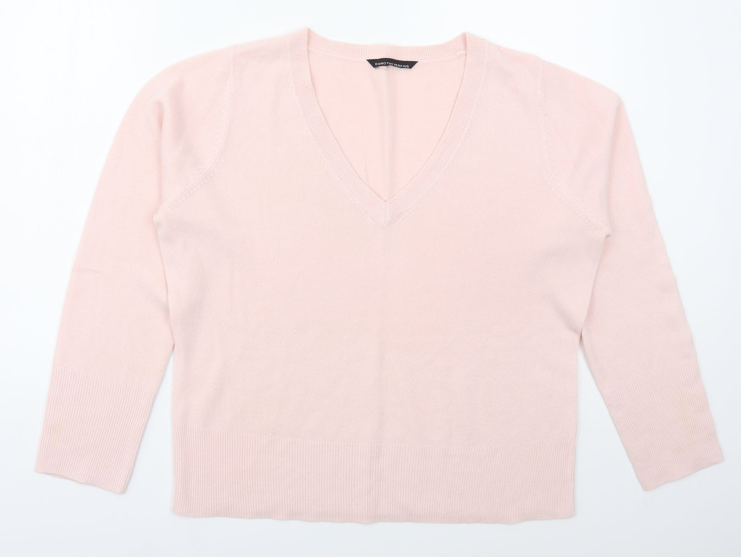 Dorothy Perkins Womens Pink V-Neck  Acrylic Pullover Jumper Size L