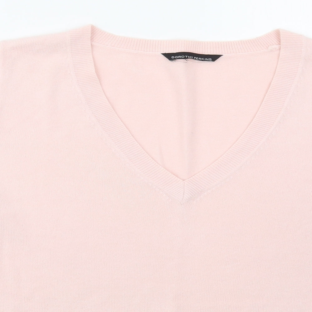 Dorothy Perkins Womens Pink V-Neck  Acrylic Pullover Jumper Size L