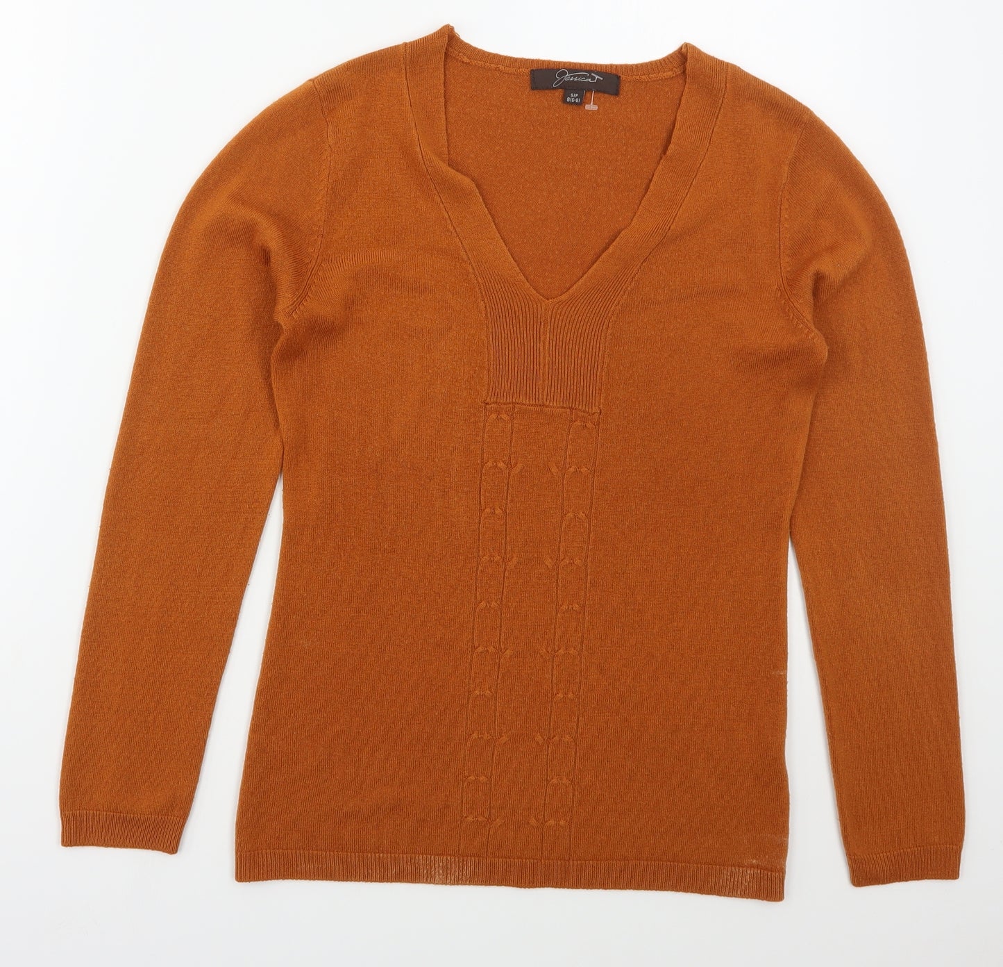 Jessica Womens Orange V-Neck  Acrylic Pullover Jumper Size S