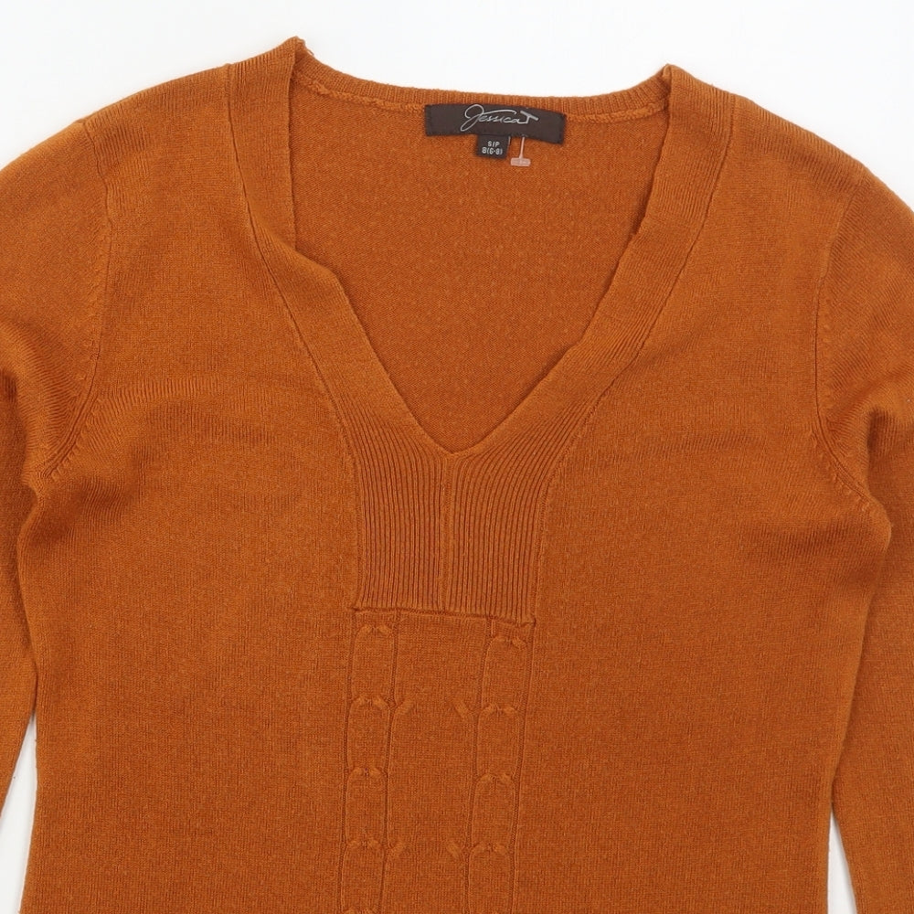 Jessica Womens Orange V-Neck  Acrylic Pullover Jumper Size S