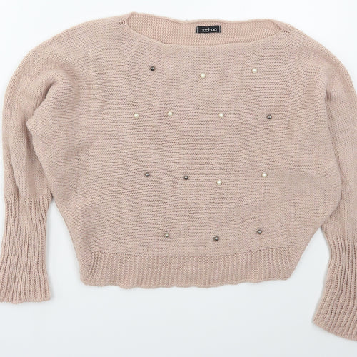 Boohoo Womens Pink Boat Neck  Acetate Pullover Jumper Size S