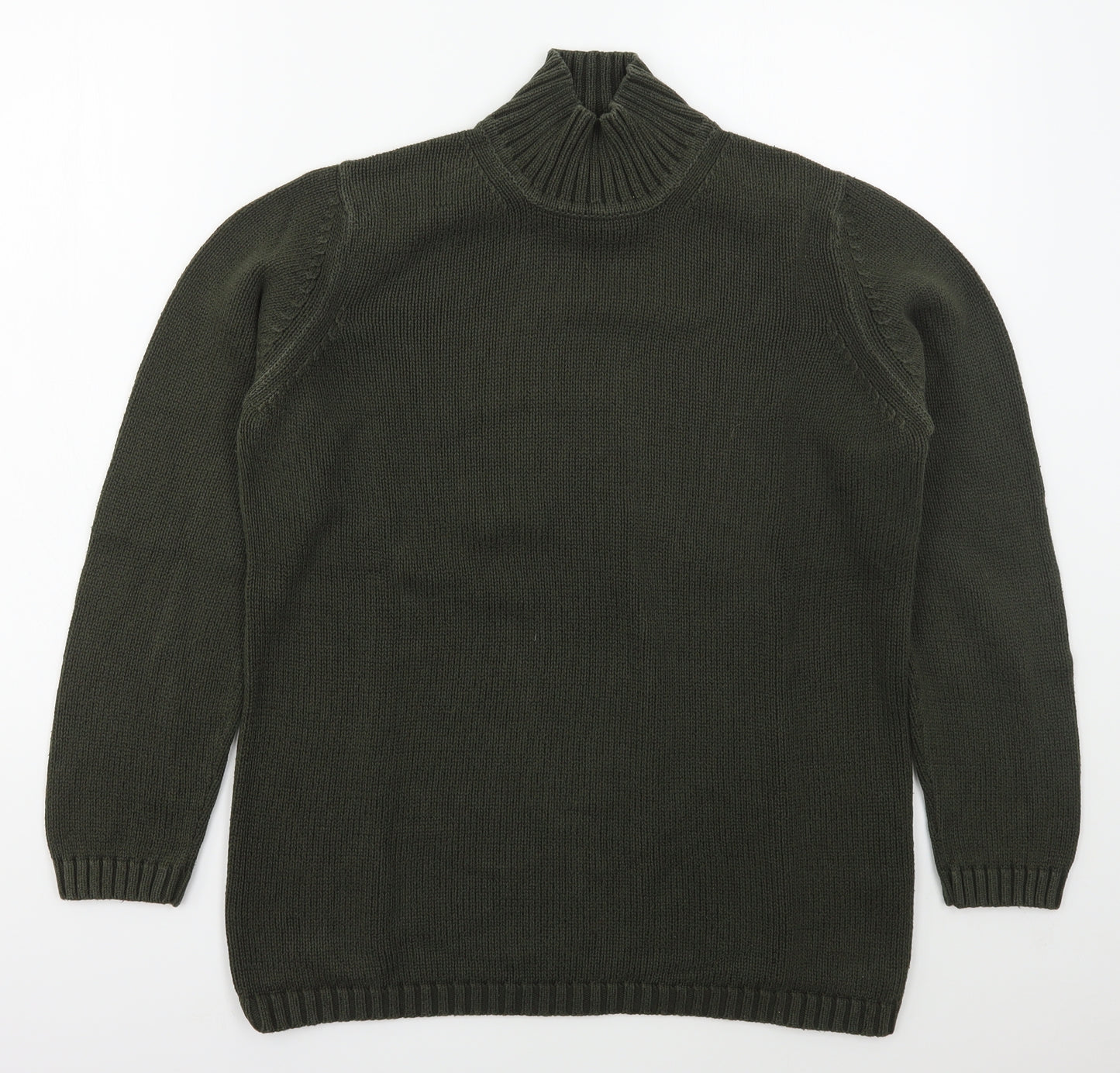 Marks and Spencer Womens Green Mock Neck  Cotton Pullover Jumper Size 14