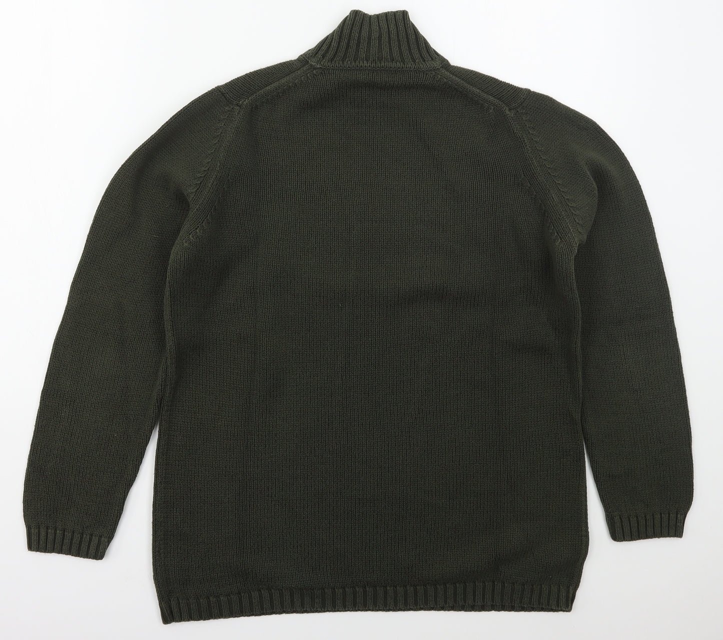 Marks and Spencer Womens Green Mock Neck  Cotton Pullover Jumper Size 14