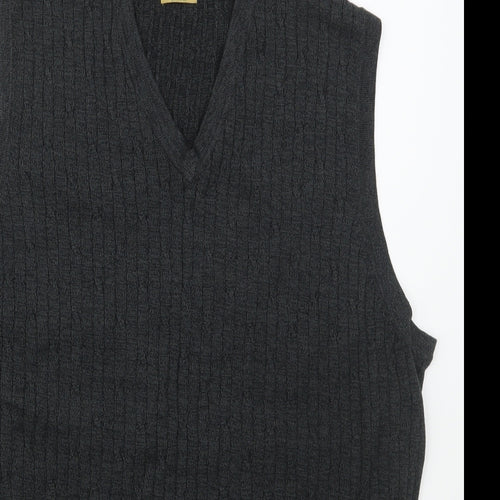 BHS Mens Grey V-Neck  Cotton Vest Jumper Size M