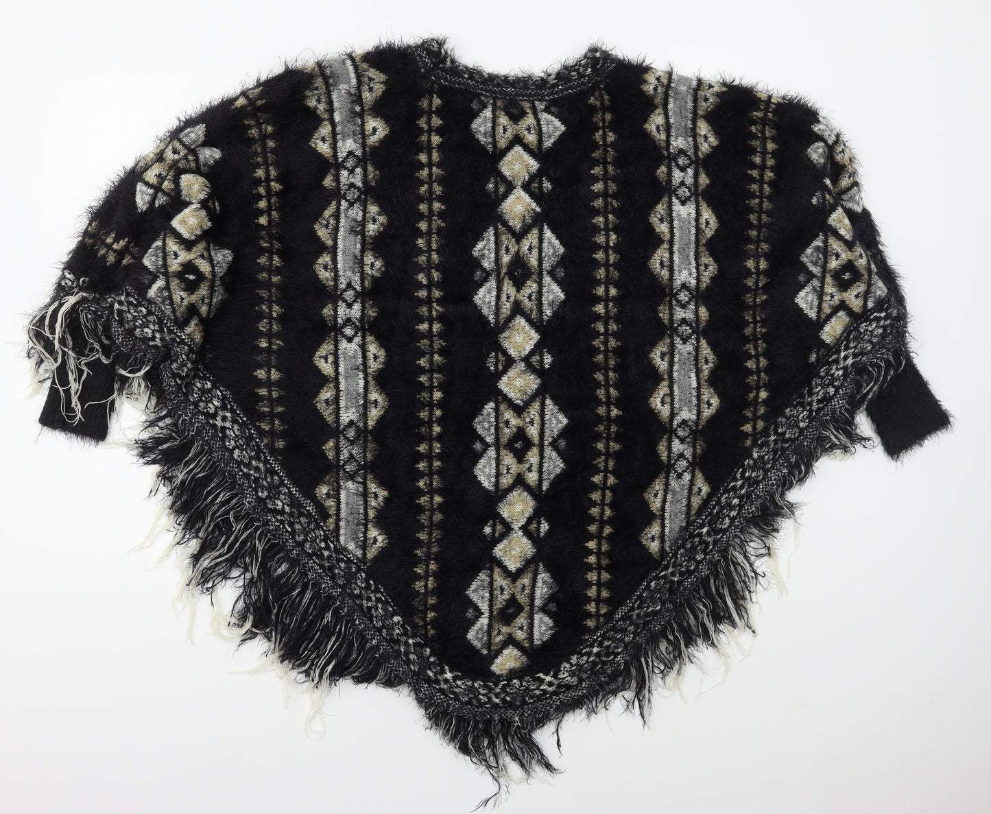 Preworn Womens Black Argyle/Diamond  Jacket Poncho One Size