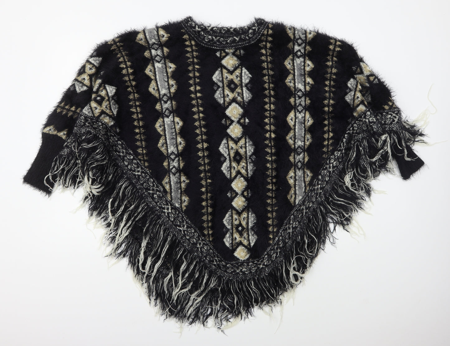 Preworn Womens Black Argyle/Diamond  Jacket Poncho One Size