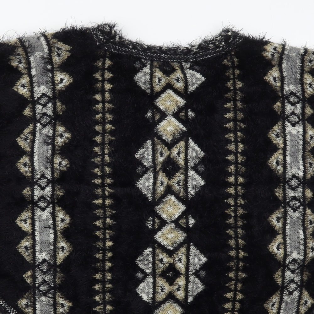 Preworn Womens Black Argyle/Diamond  Jacket Poncho One Size