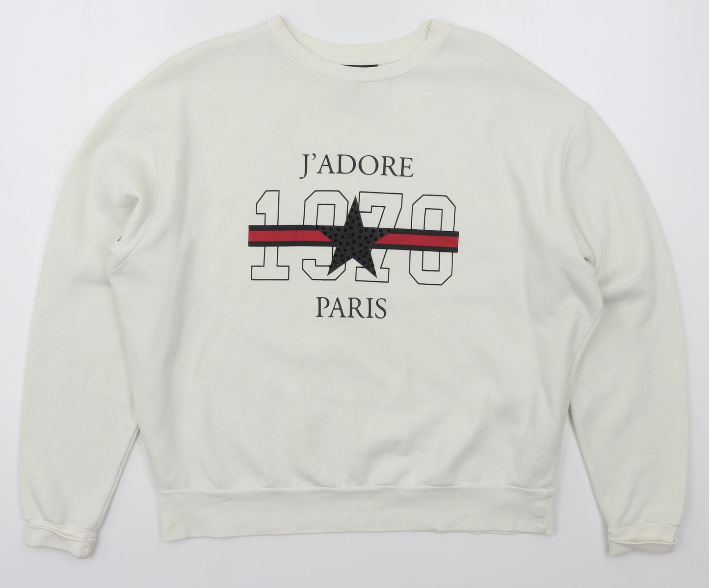 Topshop Womens White  Cotton Pullover Sweatshirt Size 8  Pullover - Jadore Paris