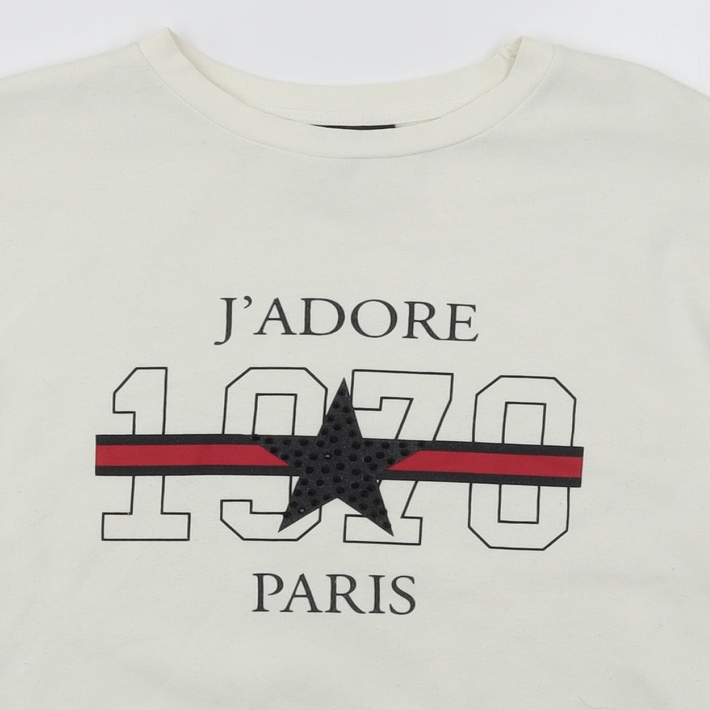 Topshop Womens White  Cotton Pullover Sweatshirt Size 8  Pullover - Jadore Paris
