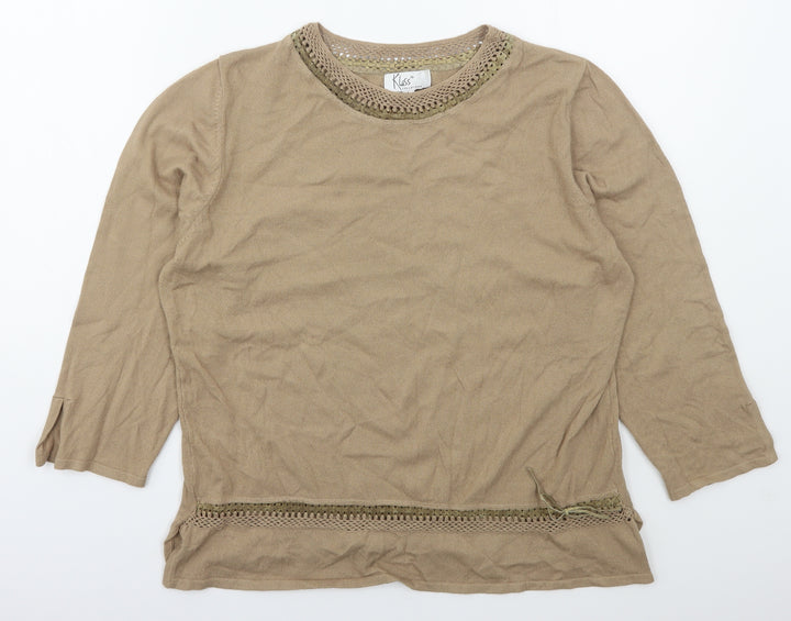 Klass Womens Beige Crew Neck  Viscose Pullover Jumper Size L