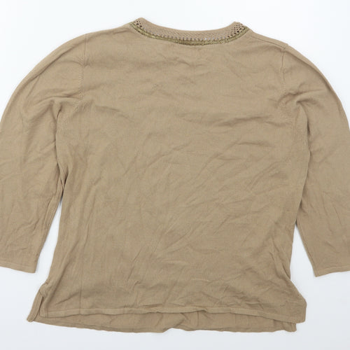 Klass Womens Beige Crew Neck  Viscose Pullover Jumper Size L