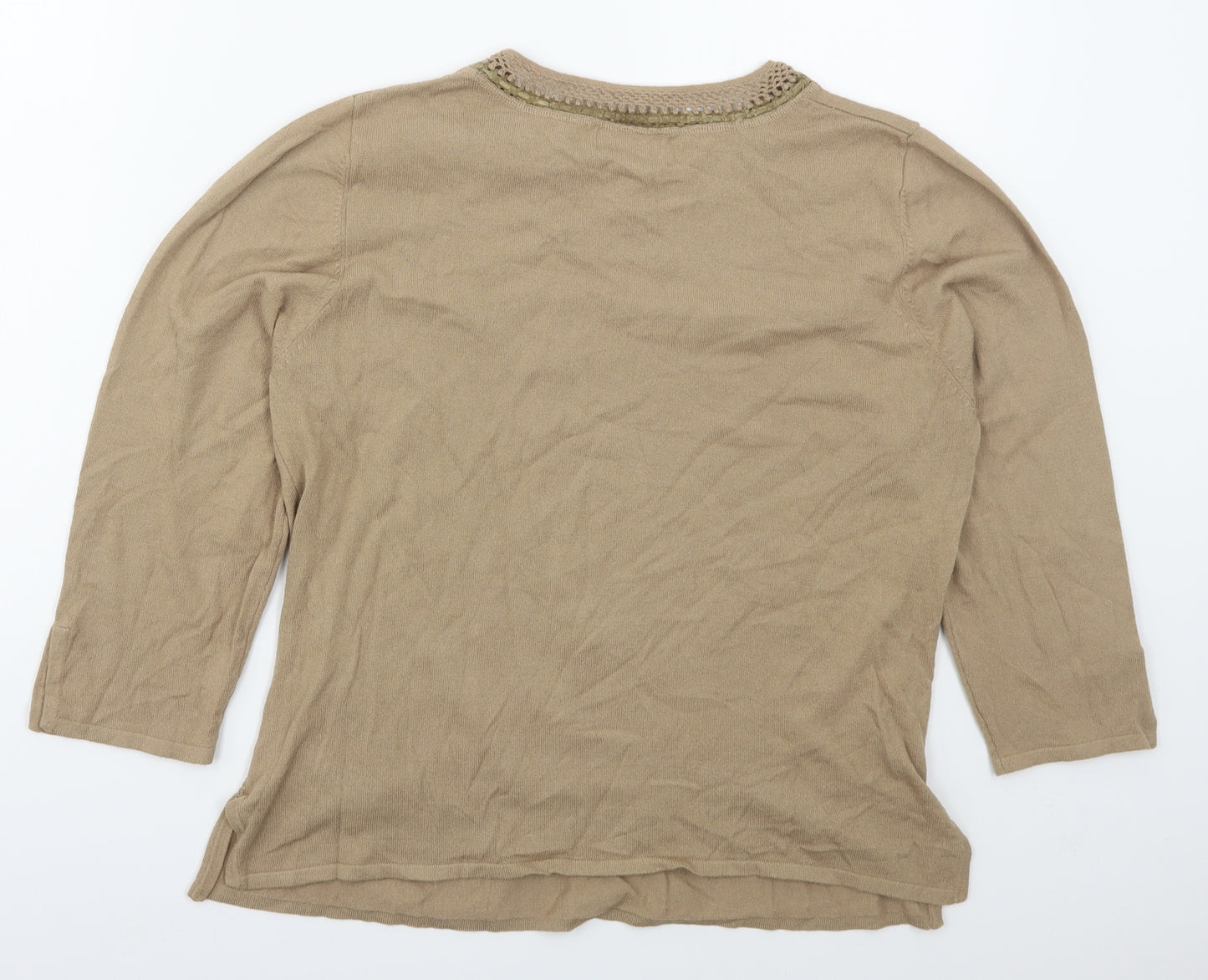 Klass Womens Beige Crew Neck  Viscose Pullover Jumper Size L