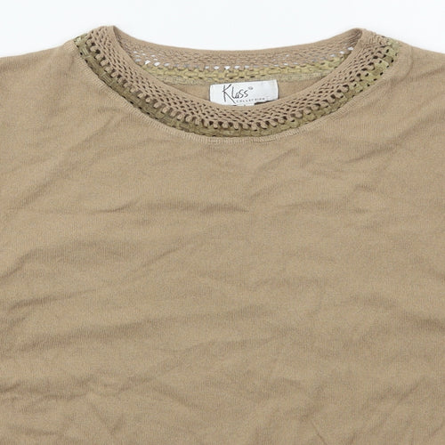 Klass Womens Beige Crew Neck  Viscose Pullover Jumper Size L
