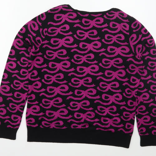 Marks and Spencer Womens Black Crew Neck Geometric Acrylic Pullover Jumper Size 14   - Pink Bows