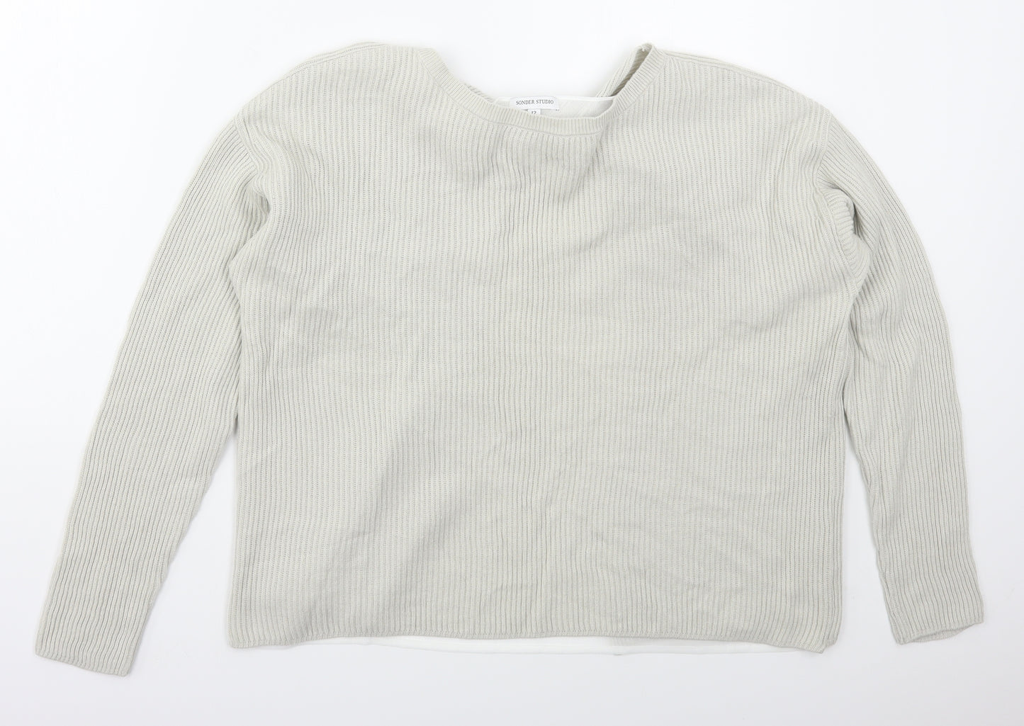 Sonder Studio Womens Grey Boat Neck  Acrylic Pullover Jumper Size 12