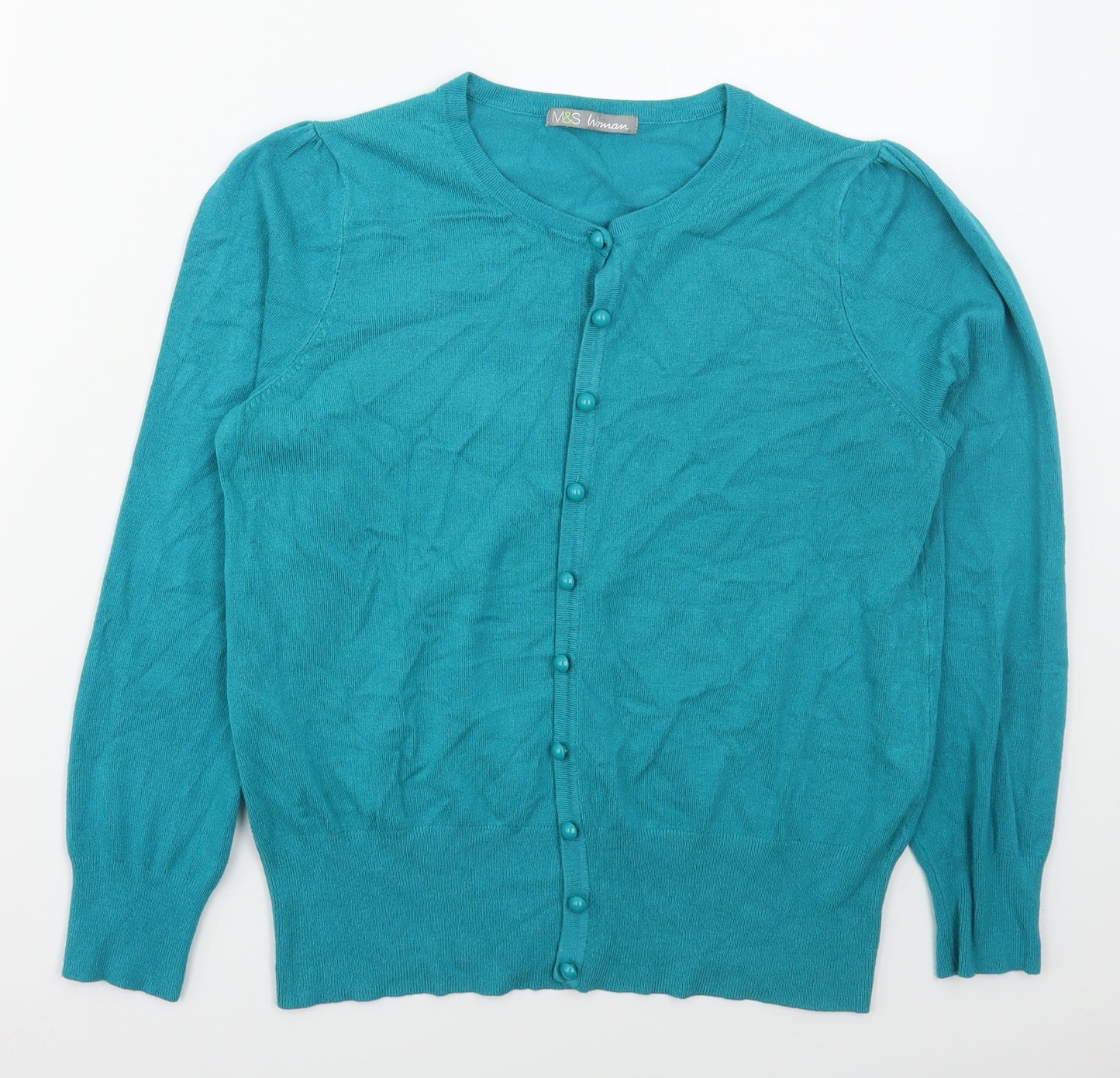 Marks and Spencer Womens Blue Crew Neck  Nylon Cardigan Jumper Size M