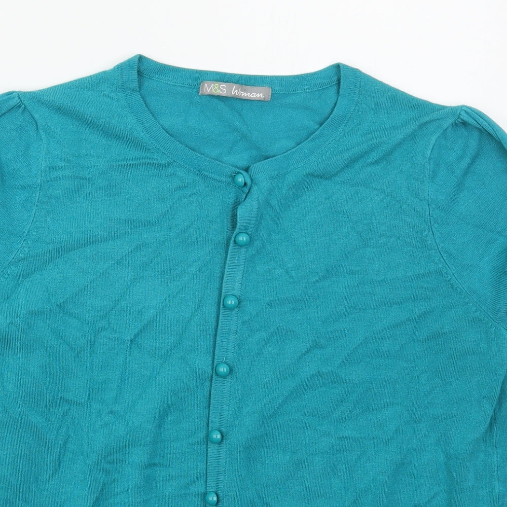 Marks and Spencer Womens Blue Crew Neck  Nylon Cardigan Jumper Size M