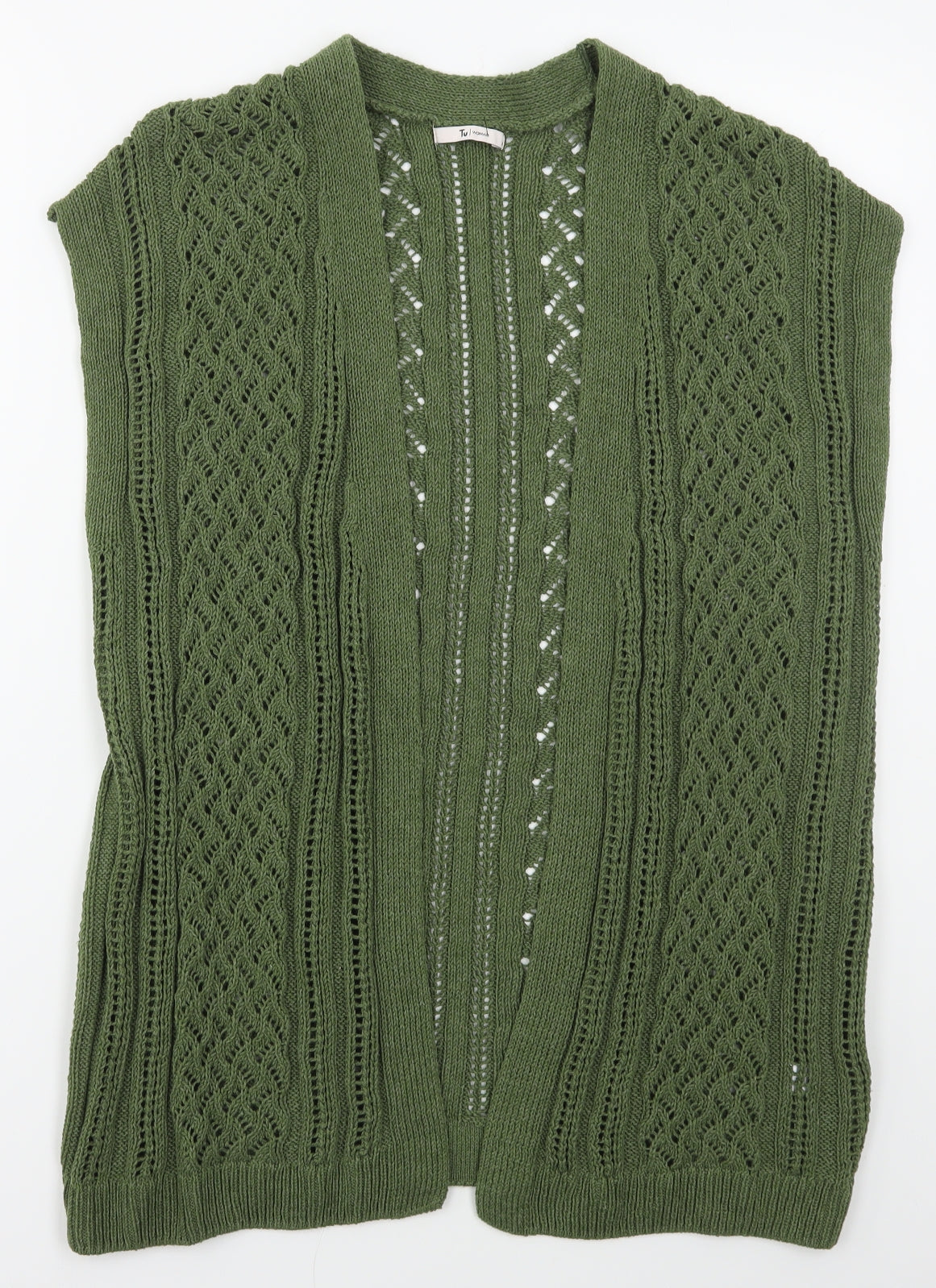 TU Womens Green V-Neck  Cotton Cardigan Jumper Size 14