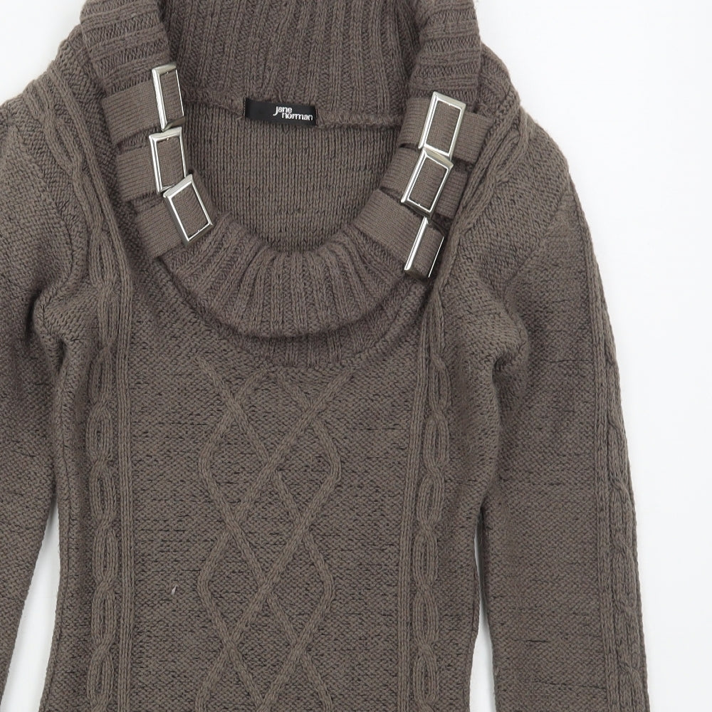 Jane Norman Womens Brown Roll Neck  Acrylic Pullover Jumper Size 12