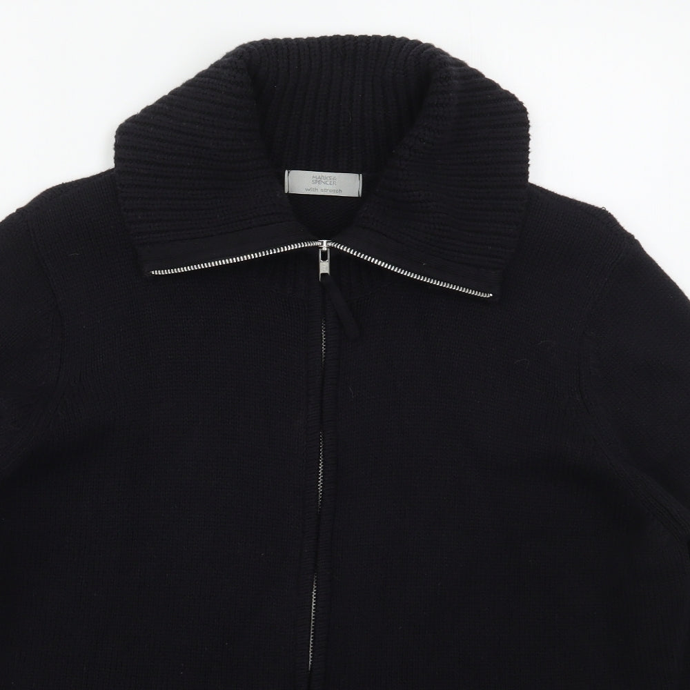 Marks and Spencer Womens Black Collared  Cotton Full Zip Jumper Size 12