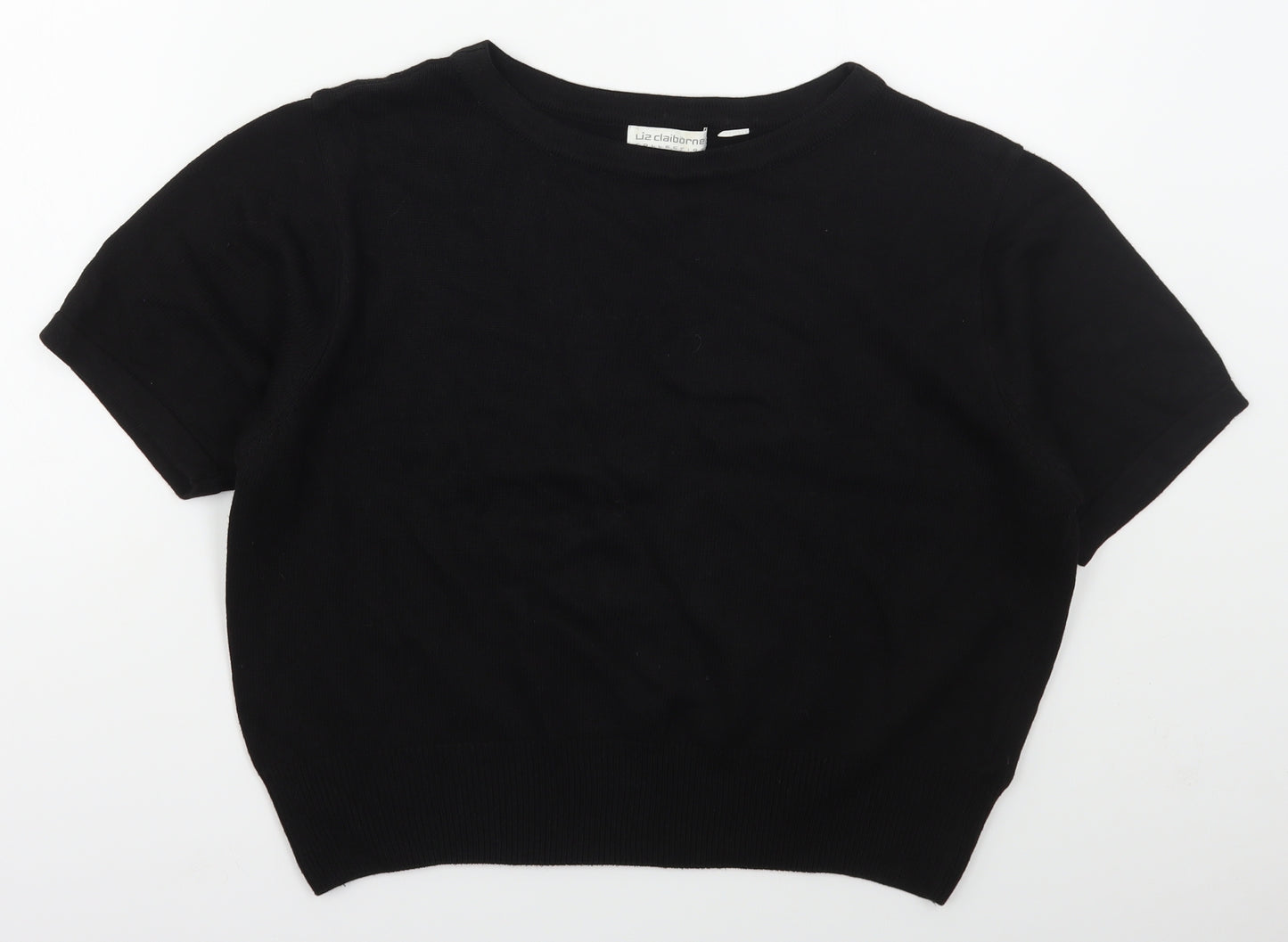 Liz Claiborne Womens Black Boat Neck  Acrylic Pullover Jumper Size M
