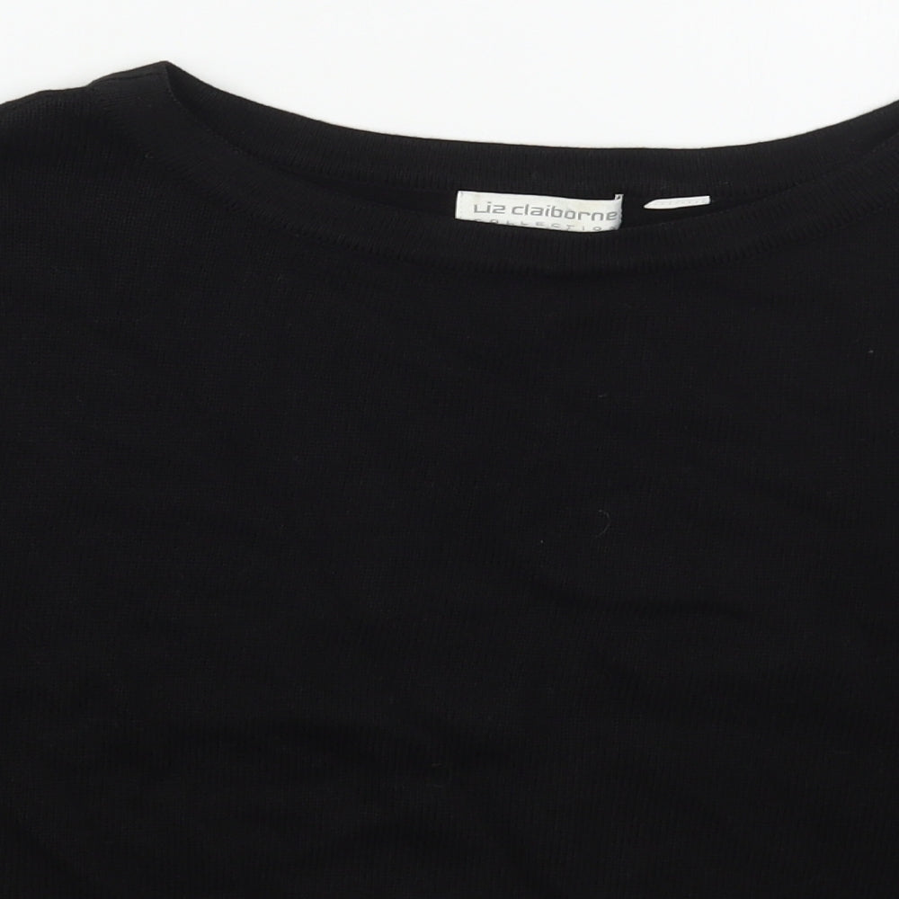 Liz Claiborne Womens Black Boat Neck  Acrylic Pullover Jumper Size M