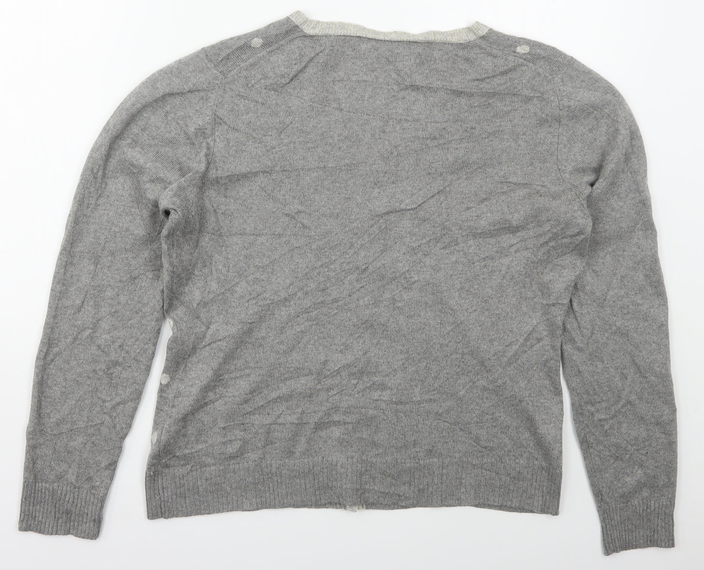 Johnstons Womens Grey V-Neck Polka Dot Silk Cardigan Jumper Size L