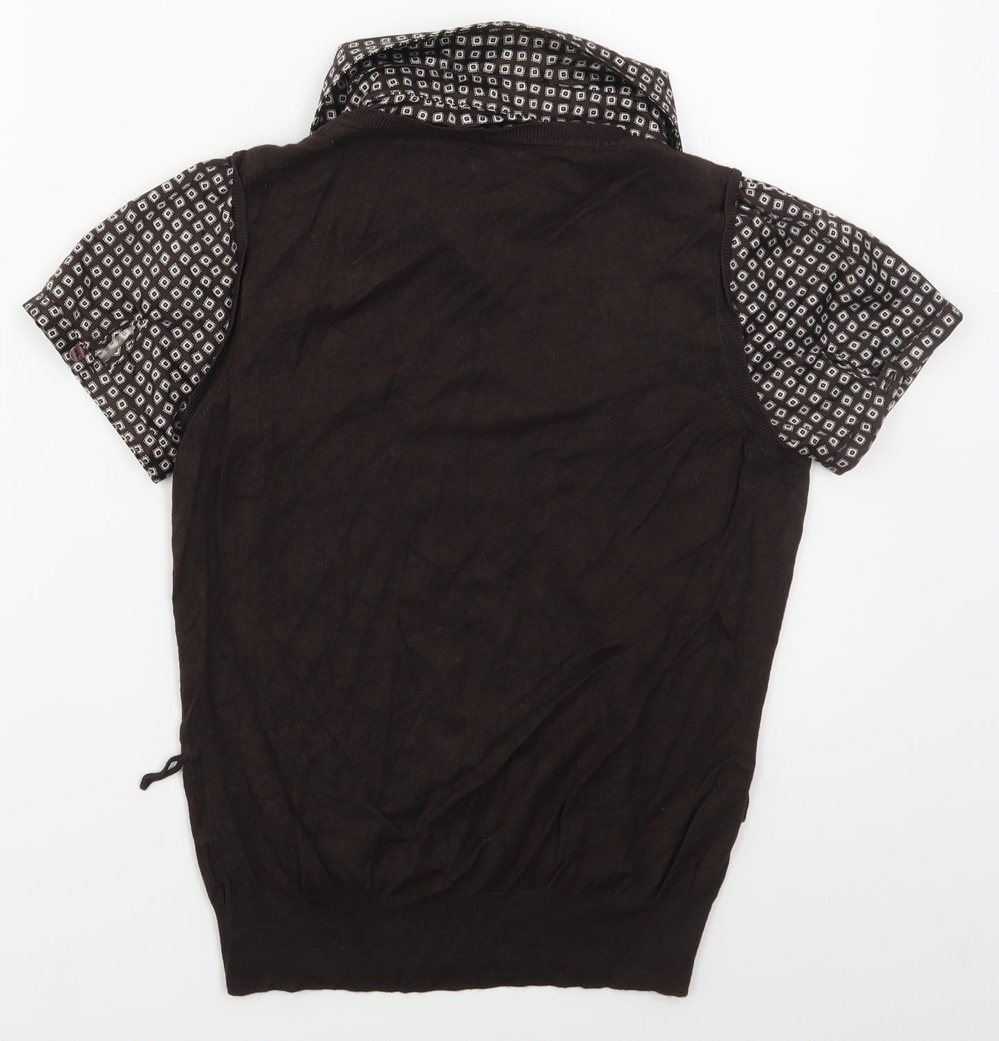 NEXT Womens Brown Collared Geometric Viscose Vest Jumper Size 12