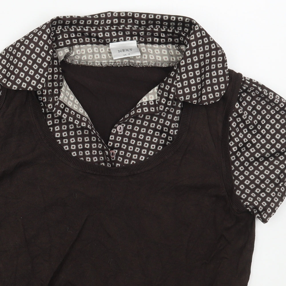 NEXT Womens Brown Collared Geometric Viscose Vest Jumper Size 12