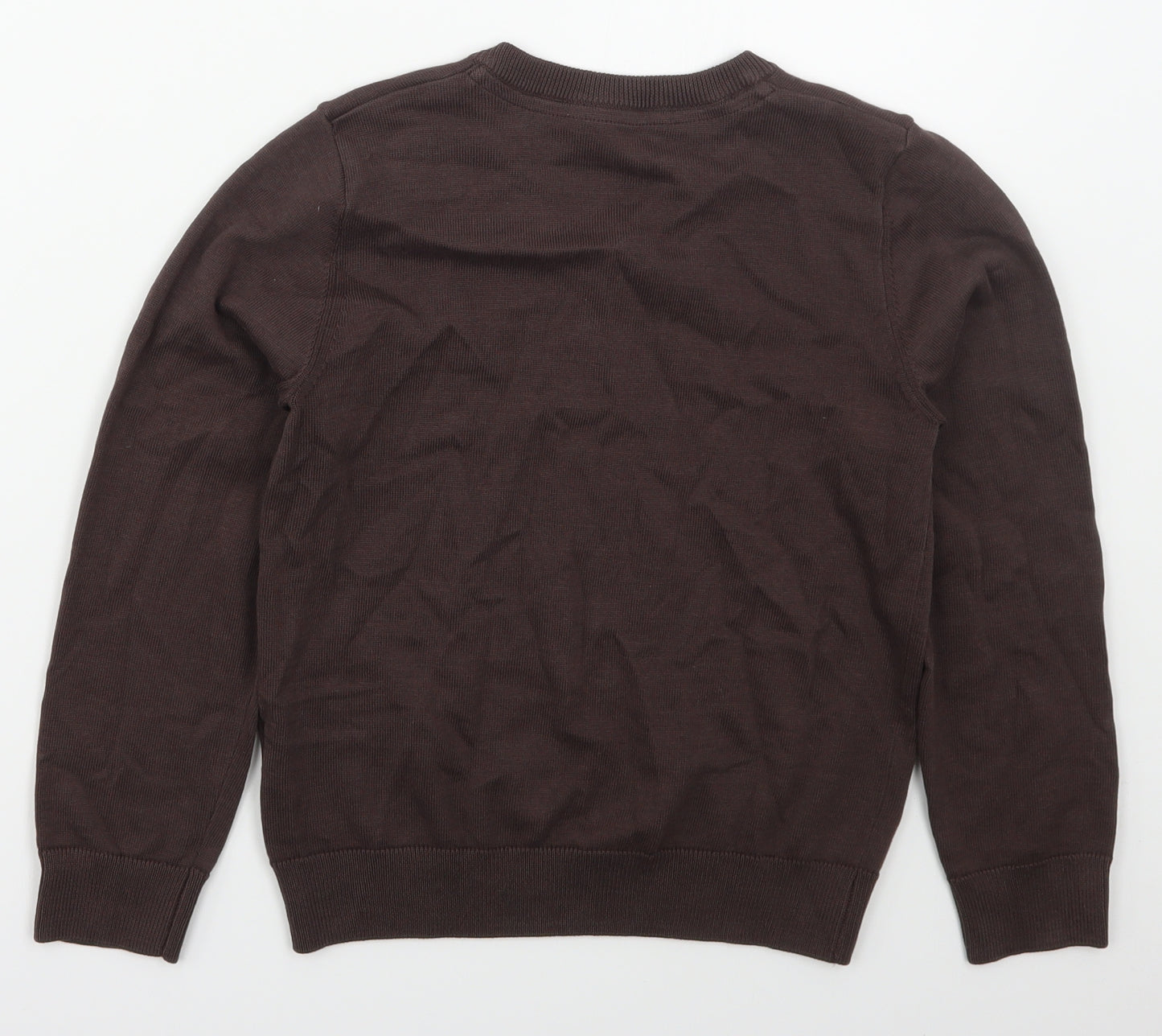 Marks and Spencer Boys Brown V-Neck  Cotton Pullover Jumper Size 8-9 Years  Pullover