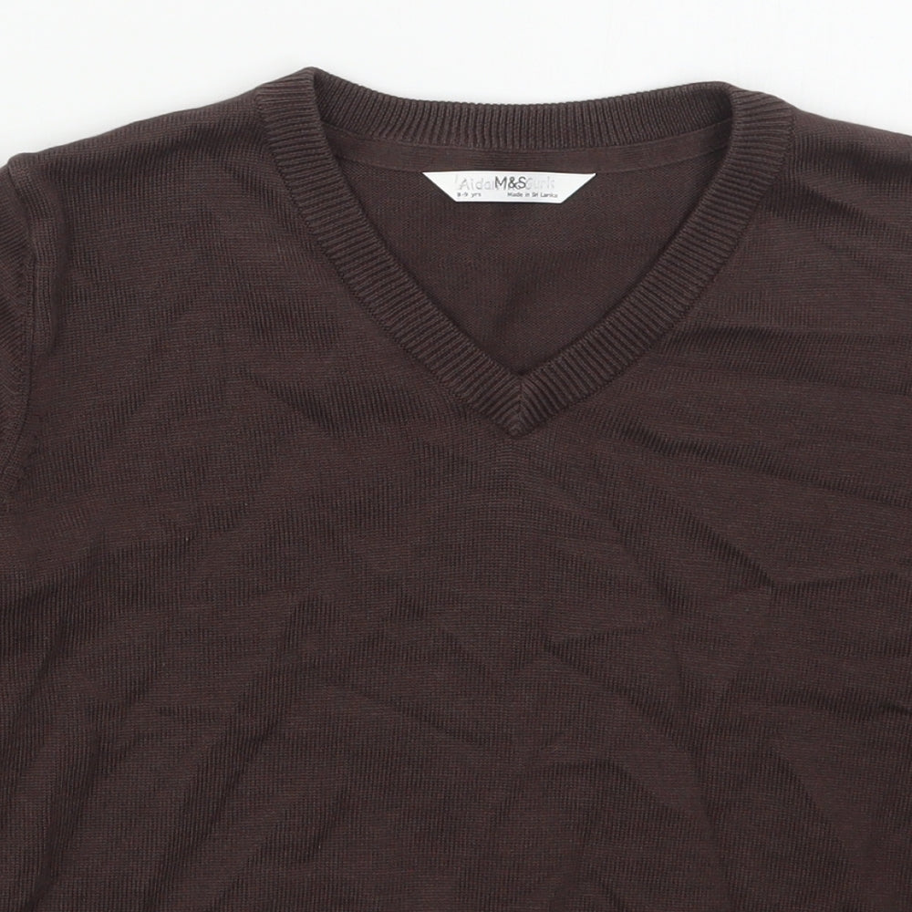 Marks and Spencer Boys Brown V-Neck  Cotton Pullover Jumper Size 8-9 Years  Pullover