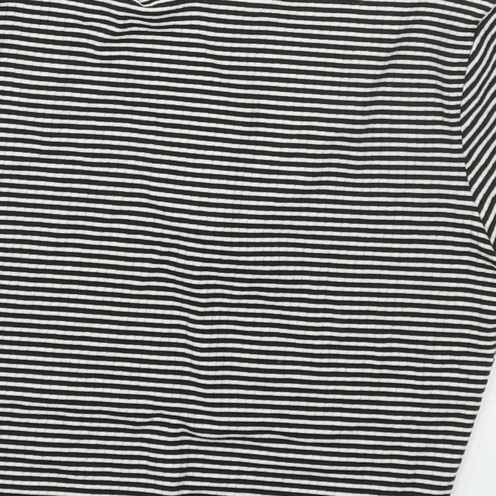 Primark Womens Black Striped Polyester Cropped T-Shirt Size 6 V-Neck - Black and White