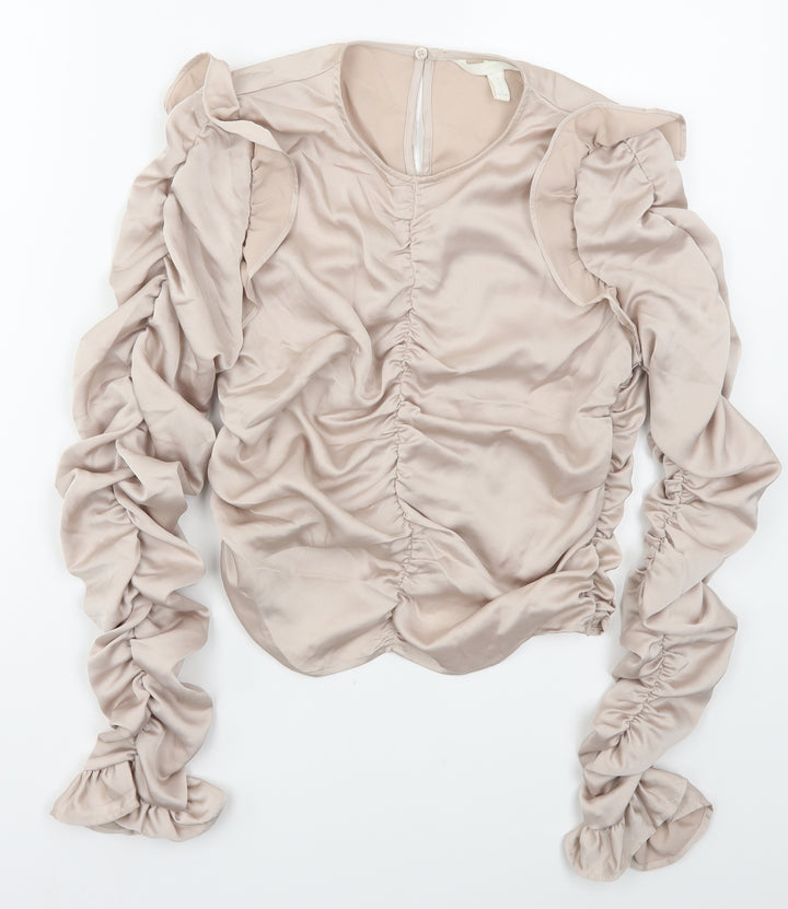 H&M Womens Pink  Polyester Basic Blouse Size S Round Neck