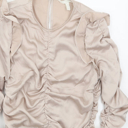 H&M Womens Pink  Polyester Basic Blouse Size S Round Neck