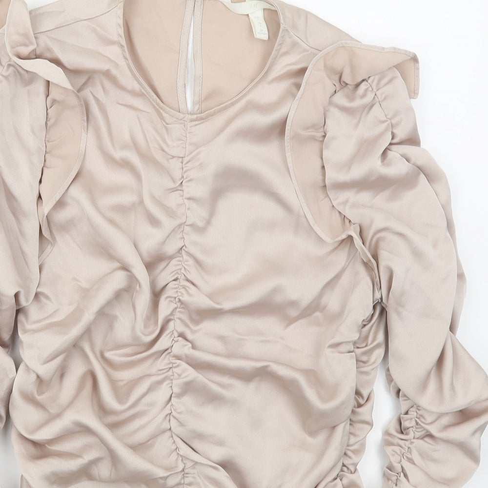 H&M Womens Pink  Polyester Basic Blouse Size S Round Neck