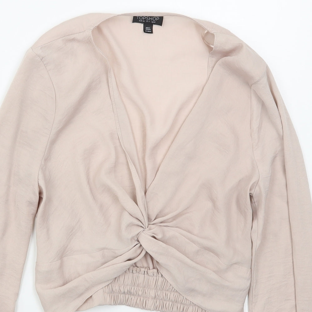 Topshop Womens Pink  Polyester Basic Blouse Size 8 V-Neck