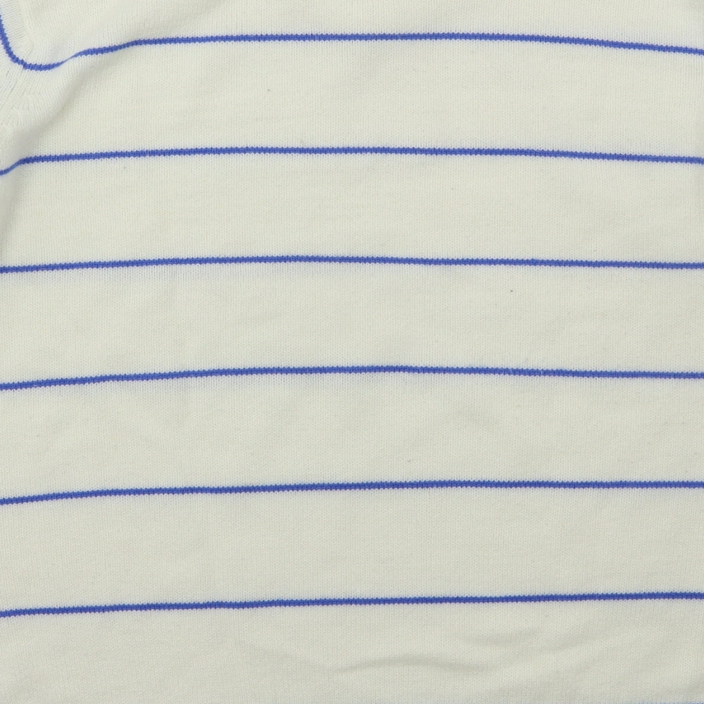 Mew Mens Ivory V-Neck Striped Acrylic Pullover Jumper Size L   - Blue