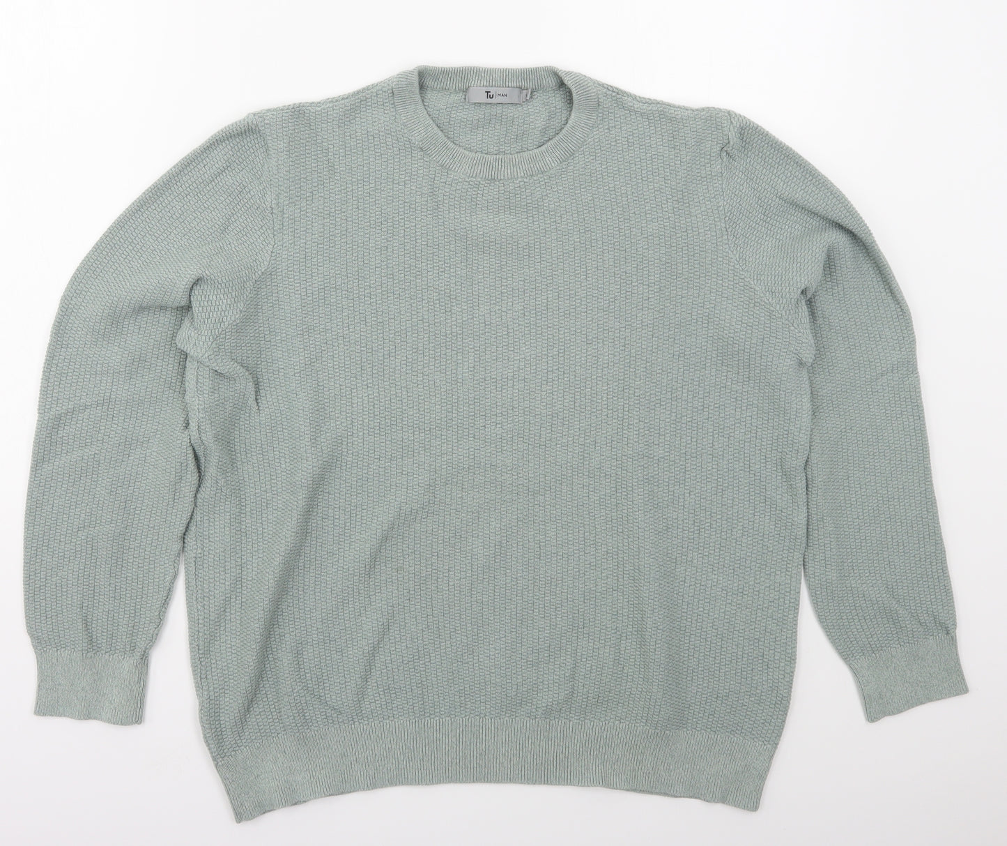 TU Mens Green Crew Neck  Cotton Pullover Jumper Size L