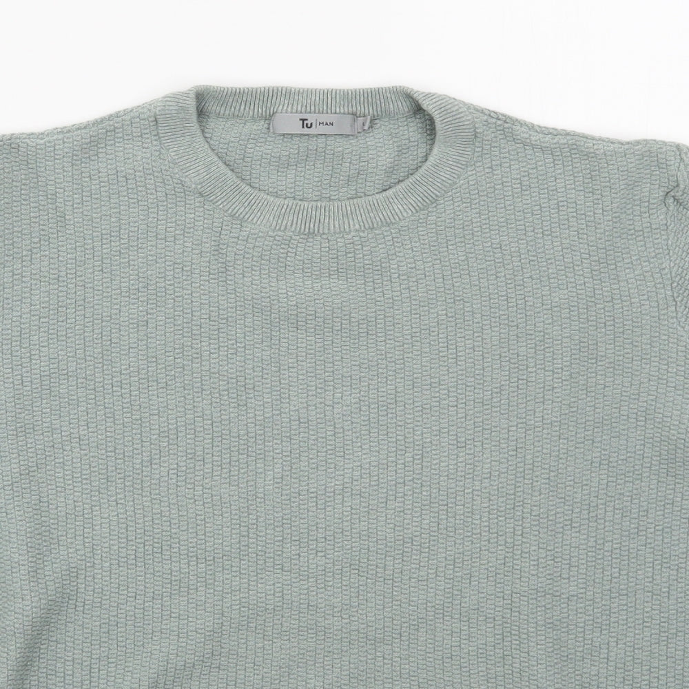 TU Mens Green Crew Neck  Cotton Pullover Jumper Size L