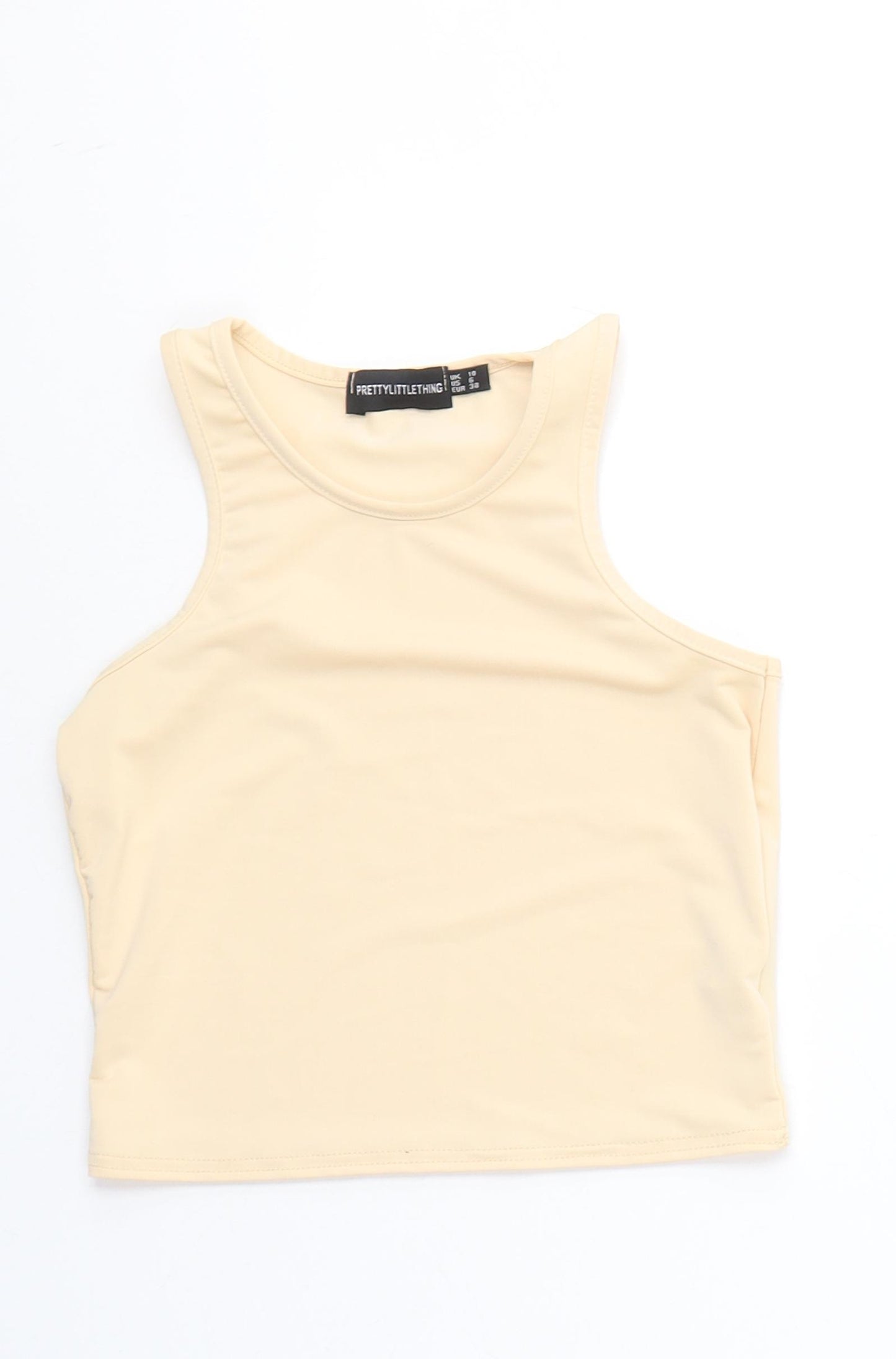 PRETTYLITTLETHING Womens Beige  Polyester Cropped Tank Size 10 Round Neck