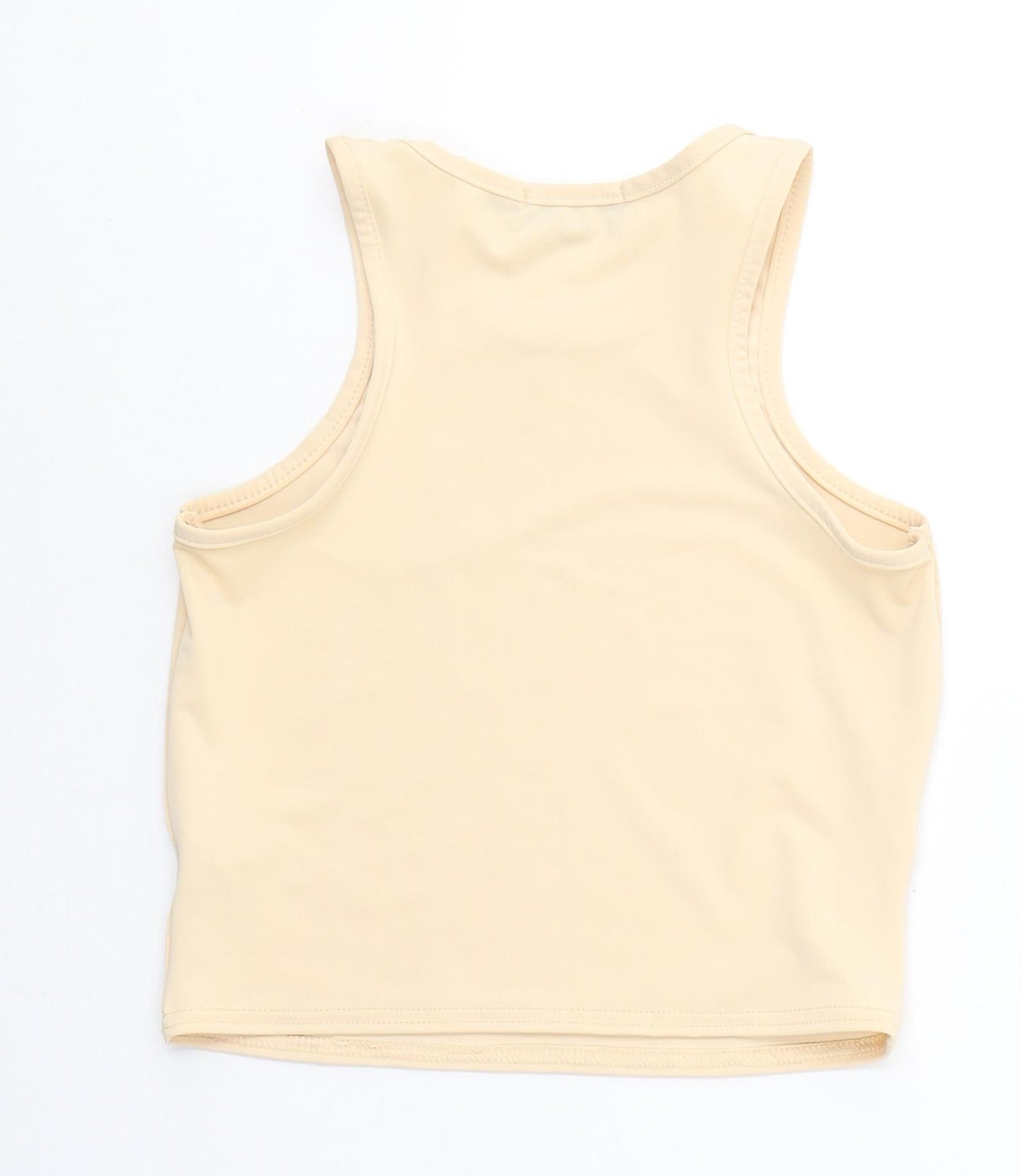 PRETTYLITTLETHING Womens Beige  Polyester Cropped Tank Size 10 Round Neck