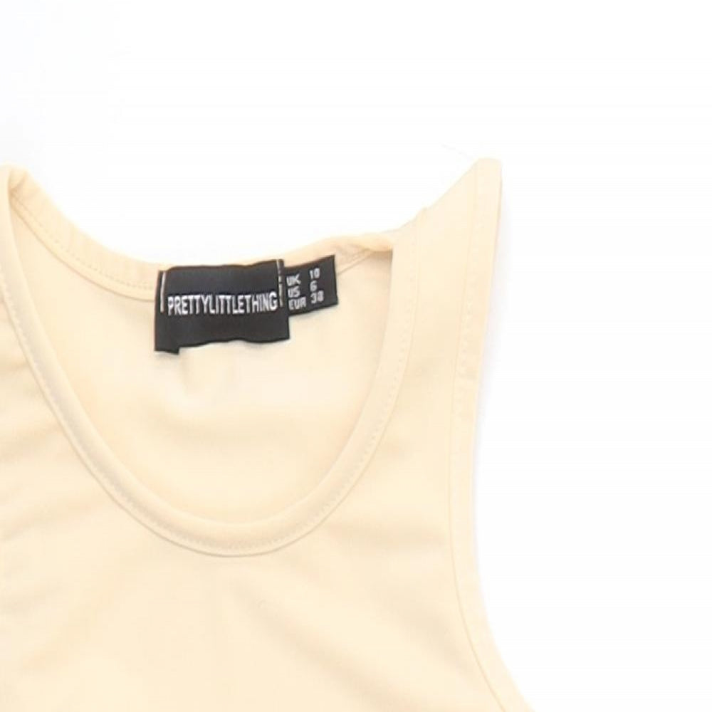 PRETTYLITTLETHING Womens Beige  Polyester Cropped Tank Size 10 Round Neck