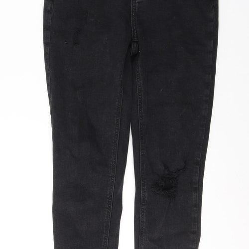 New Look Womens Black  Cotton Skinny Jeans Size 8 L26 in Regular Button - ripped detail