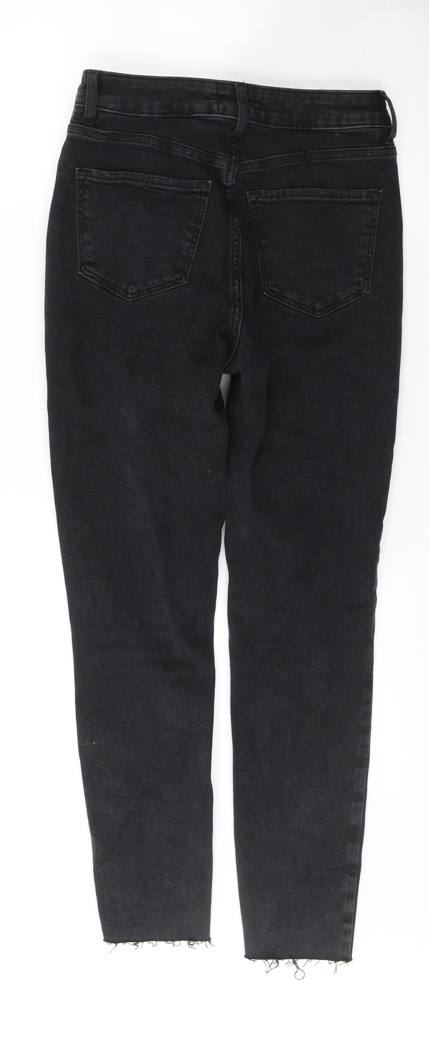New Look Womens Black  Cotton Skinny Jeans Size 8 L26 in Regular Button - ripped detail