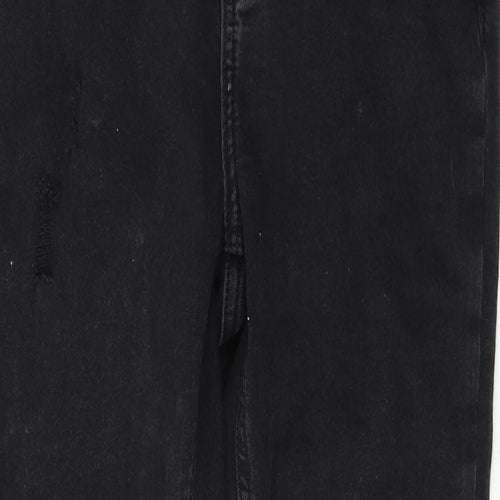New Look Womens Black  Cotton Skinny Jeans Size 8 L26 in Regular Button - ripped detail