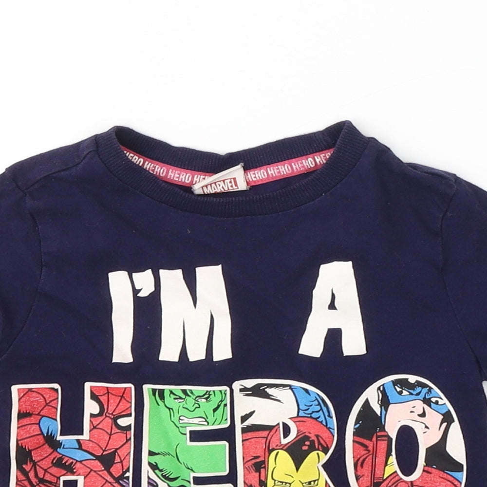 Marvel Boys Blue  Cotton Pullover T-Shirt Size 2-3 Years Round Neck Pullover - Hero like Dad