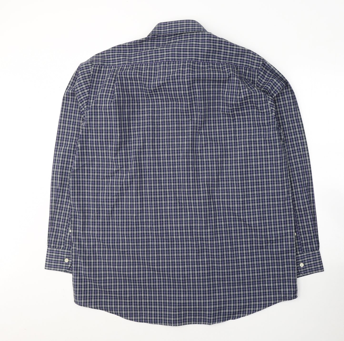 Cedar Wood State Mens Blue Plaid Polyester  Button-Up Size XL Collared Button